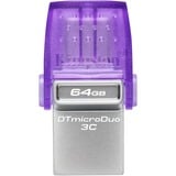 Kingston DataTraveler microDuo 3C 64 GB, USB-Stick violett/transparent, USB-A 3.2 Gen 1, USB-C 3.2 Gen 1