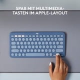 Logitech K380 Multi-Device für Mac, Tastatur blau, DE-Layout, Bluetooth, kompatibel mit macOS/iOS/iPadOS