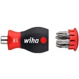 Wiha Schraubendreher Stubby 1/4", mit Bit Magazin schwarz/rot, Stubby mit 6 PH / PZ Bits