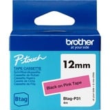 Brother Schriftband Btag-P31 12mm, schwarz auf pink, nicht laminiert