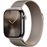 Apple Watch Series 10, Smartwatch Titan Natur, Titangehäuse, 42 mm, Milanaise Armband natur, Cellular