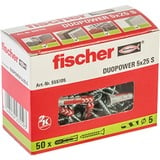 fischer Dübel DUOPOWER 5x25 S hellgrau/rot, 50 Stück, mit Schraube