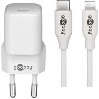 goobay Apple Lightning / USB-C PD-Ladeset 30 Watt, Ladegerät weiß, 1 Meter Kabel, PD