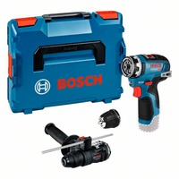 Bosch Akku-Bohrschrauber GSR 12V-35 FC Professional solo, 12Volt blau/schwarz, ohne Akku und Ladegerät, mit FlexiClick Aufsätzen, L-BOXX