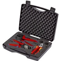 KNIPEX Werkzeugkoffer für Photovoltaik, 3-teilig, Werkzeug-Set schwarz, für größere Abisolierwerte