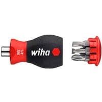 Wiha Schraubendreher Stubby 1/4", mit Bit Magazin schwarz/rot, Stubby mit 6 SL / PZ Bits