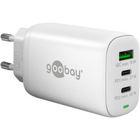 goobay USB-C Multiport-Schnellladegerät, PD, GaN, 65 Watt weiß, 2x USB-C, 1x USB-A, Power Delivery, QuickCharge