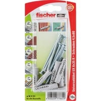 fischer Universaldübel UX 6x35 R S K hellgrau, 10 Stück, mit Schraube