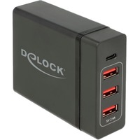 DeLOCK USB Ladegerät 1x USB-C PD + 3x USB-A, 60 Watt schwarz